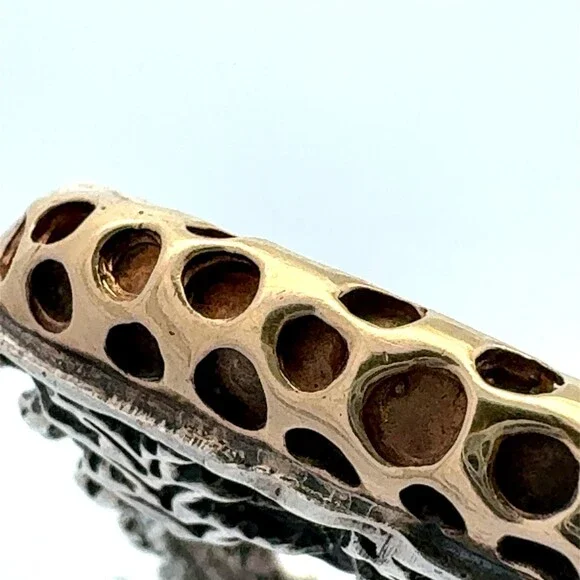 Designer Dian Malouf 925 Sterling Silver 14K Ylw Gold Brutalist Stackable Ring